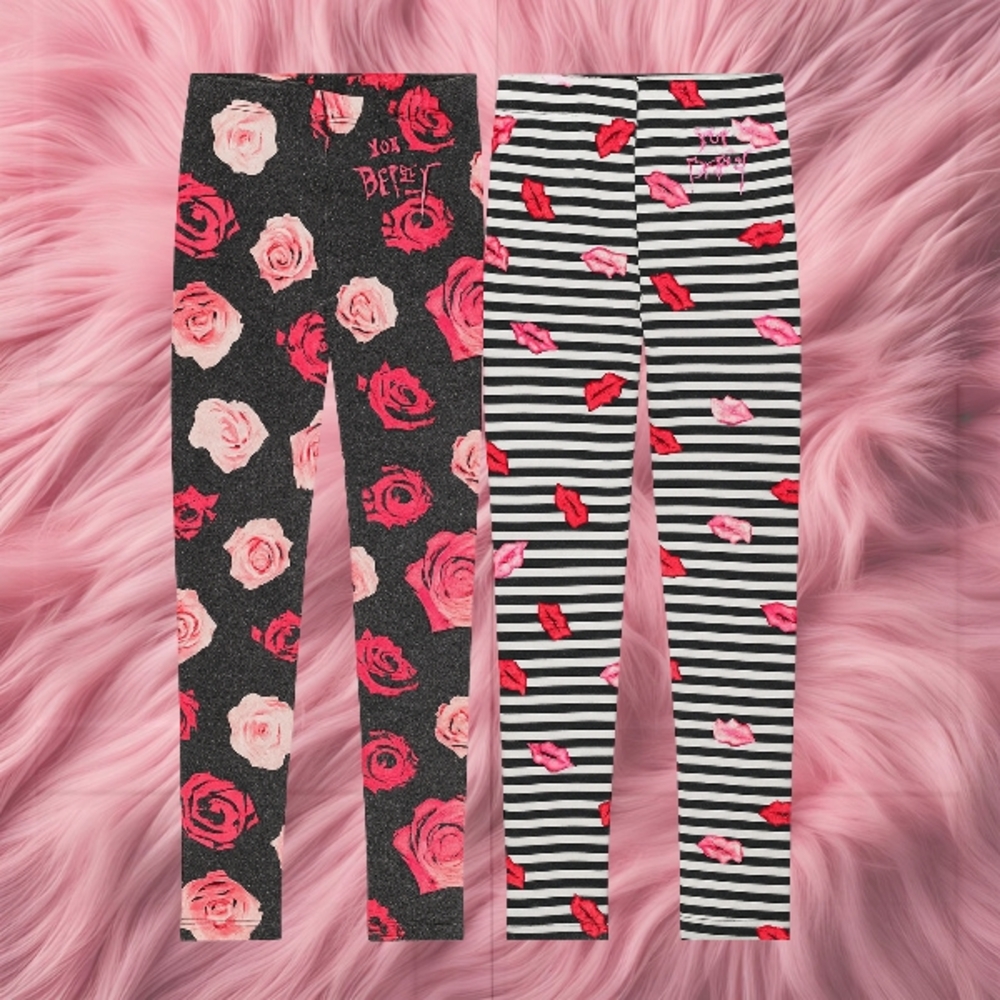 Betsey Johnson Girls’ Legging Set 2-Pack Kids Size 6 Rose Kisses Sweet Girly